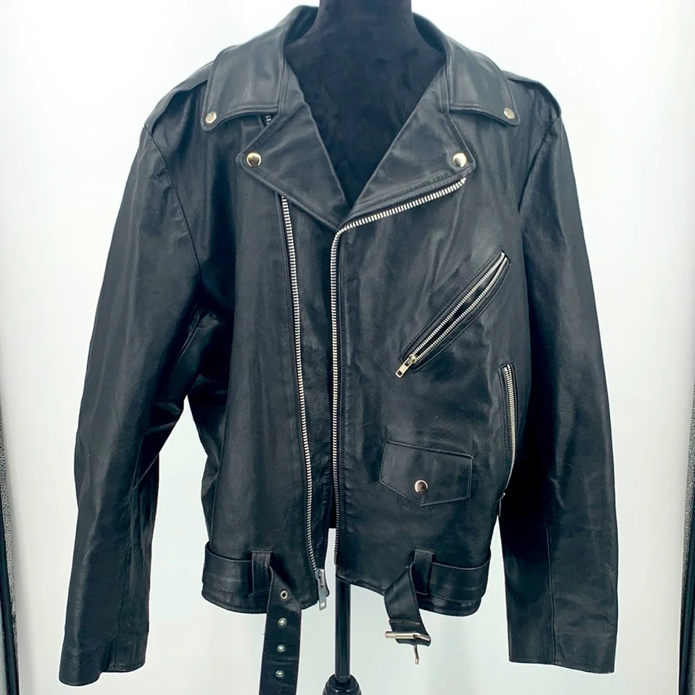 Niki Leather Jacket size XL Black Motorcycle jacket vintage - Picture 1 of 15